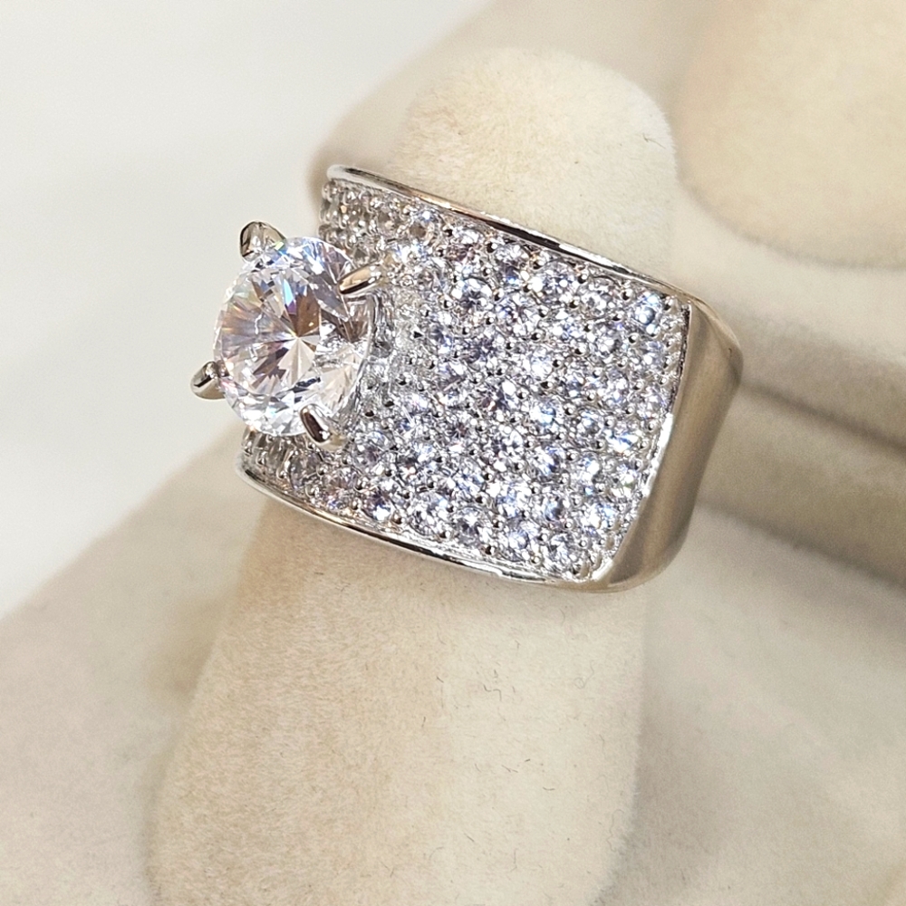 Sterling Silver Rhodium Plated 925 PAJ CZ Statement Ring Size 5 US